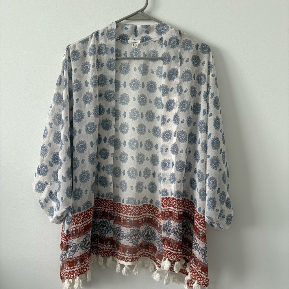 Garage Floral Kimono with Blue and Maroon Accents